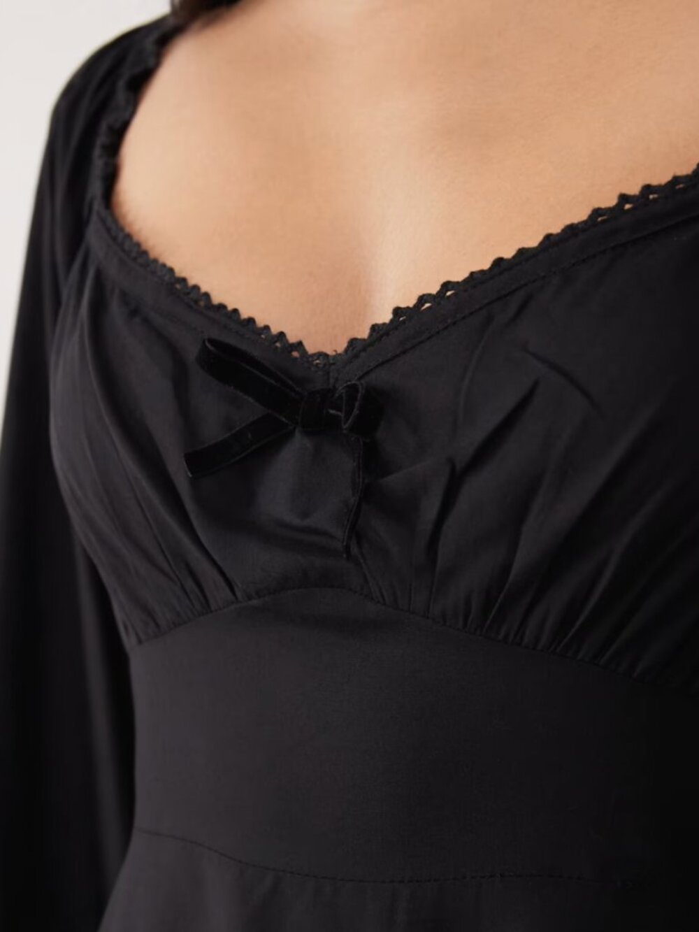 ASOS Nobody's Child Lillie Sweetheart Lace Edge Bow Mini Dress Black Size 12 EUC - Picture 3 of 4